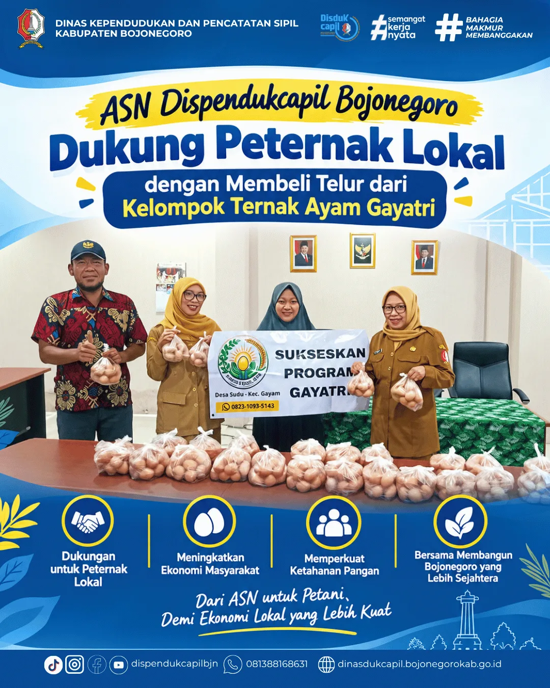 Dukcapil Bojonegoro Dukung Peternak Lokal dengan Membeli Telur GAYATRI KPM Desa Sudu Gayam