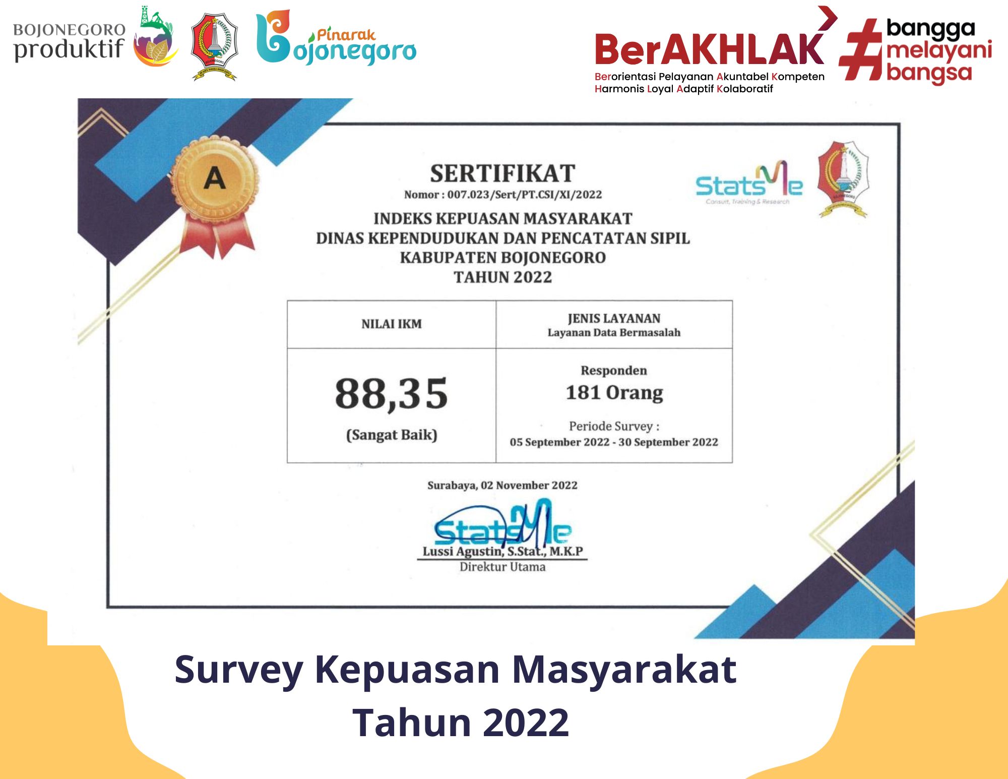 Hasil Survey Kepuasan Masyarakat Statme Disdukcapil 2022