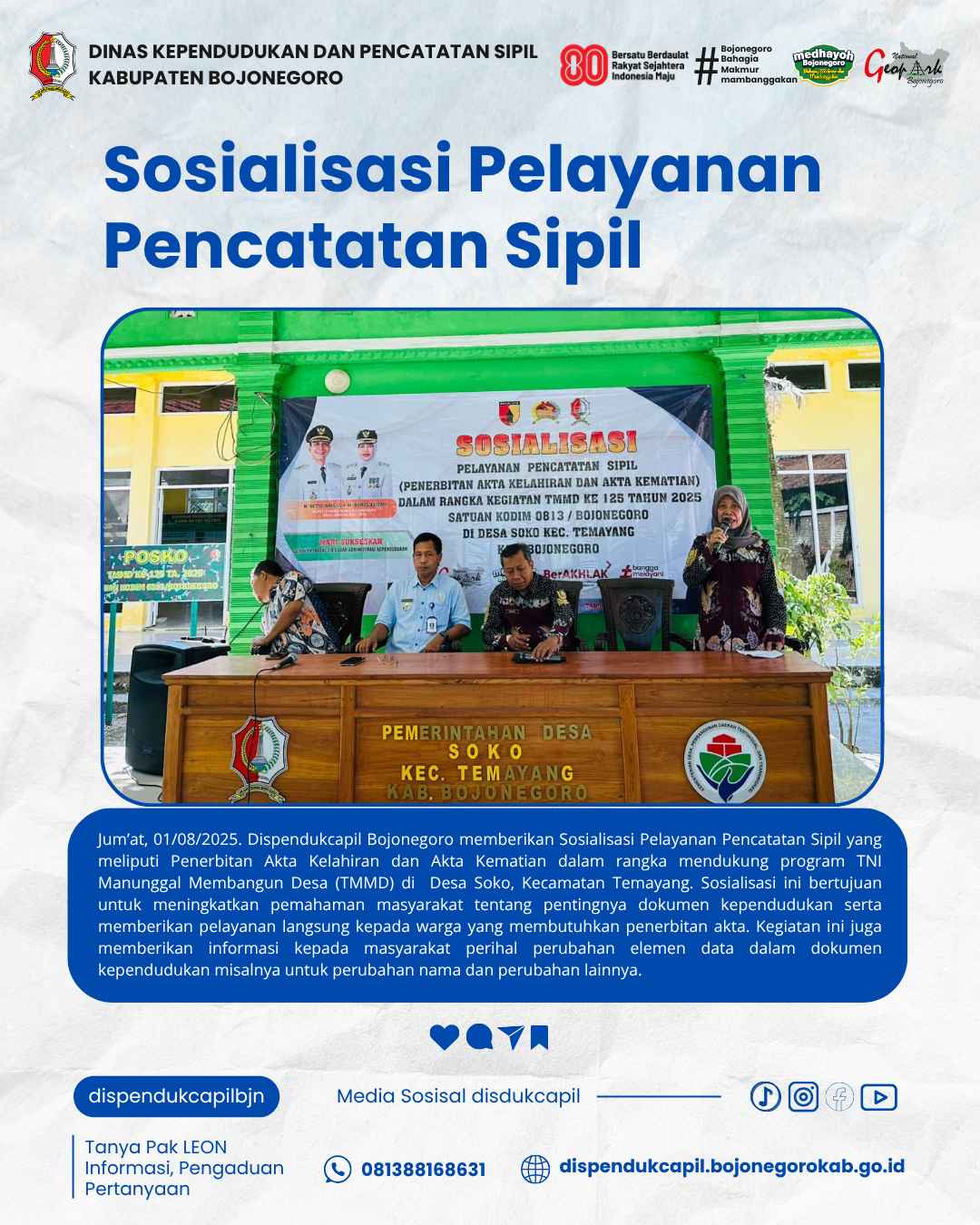 Sosialisasi Pelayanan Pencatatan Sipil dalam acara TMMD 125