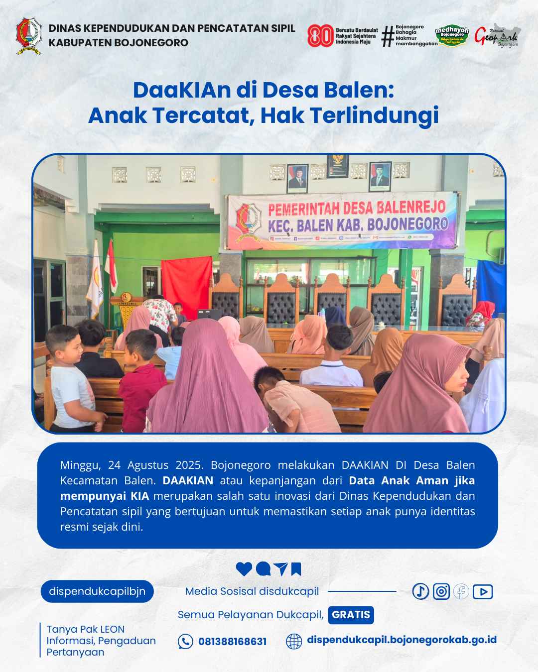 Jemput Bola Perekaman KIA di Desa Balen, Wujudkan Layanan Adminduk Dekat dengan Masyarakat