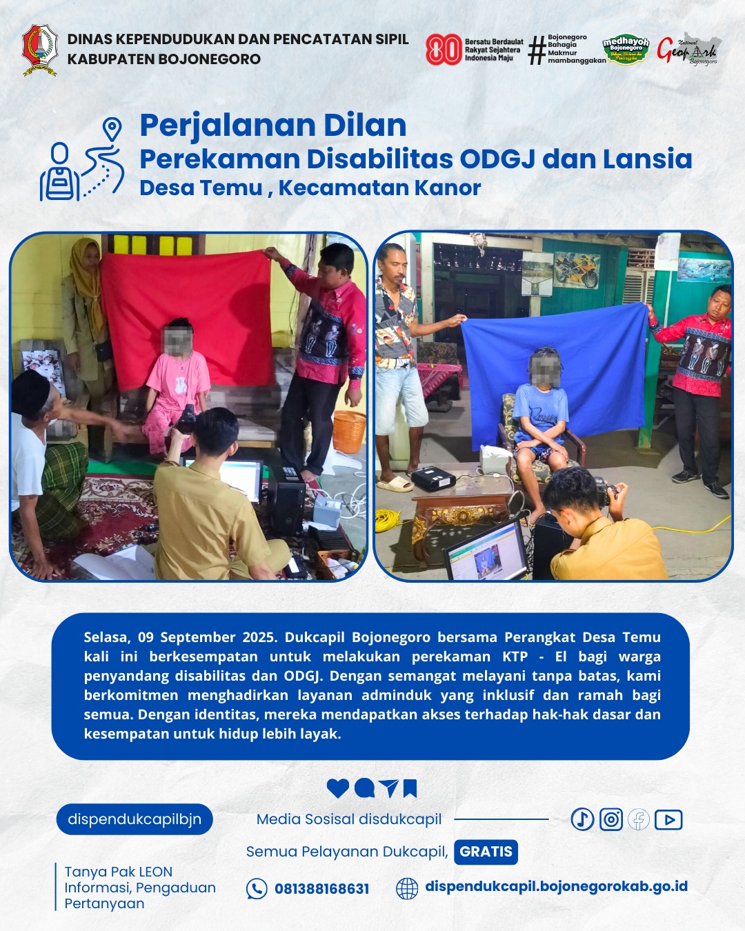 Dukcapil Bojonegoro Peduli – DILAN Rekam KTP-el Disabilitas & ODGJ
