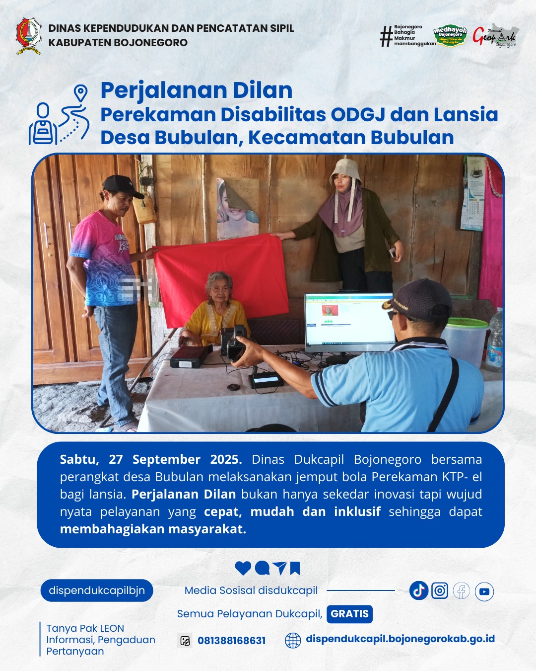 Wujudkan Layanan Adminduk Merata, Program DILAN Hadir Jemput Bola Perekaman KTP untuk Lansia Kec Bubulan