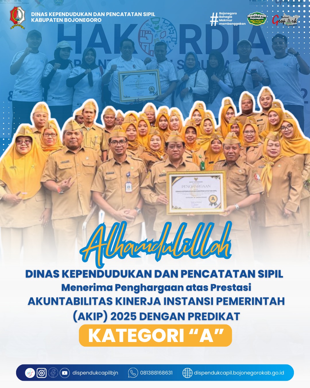 Dinas Dukcapil Bojonegoro Meraih Penghargaan  Kategori A AKIP