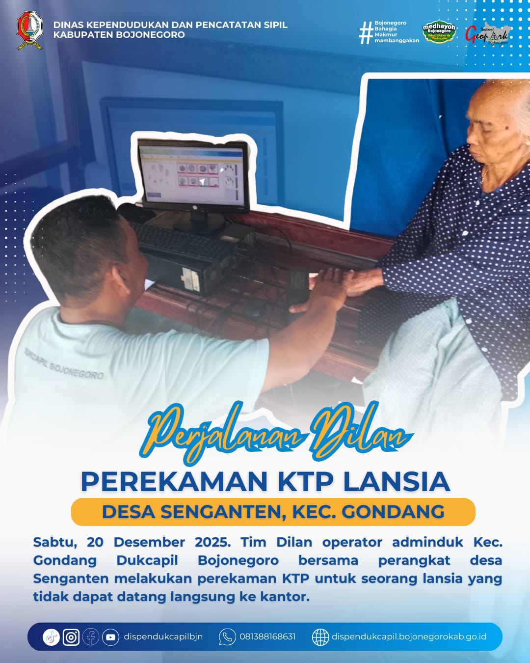 Perjalanan DILAN Layani Perekaman KTP-el bagi Lansia di Desa Senganten, Kecamatan Gondang