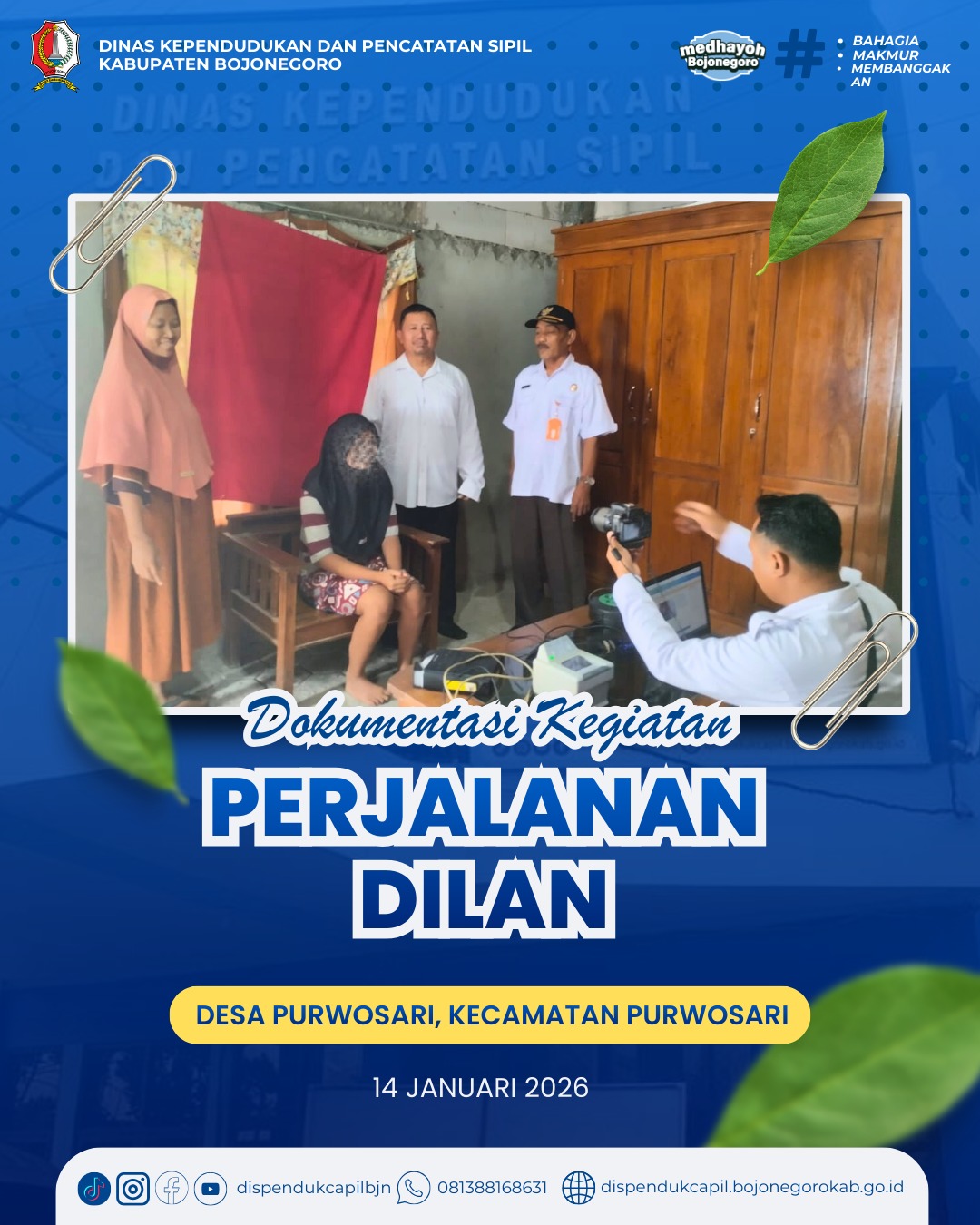 Dukcapil Kabupaten Bojonegoro Laksanakan Perekaman KTP-el Disabilitas di Desa Purwosari Kecamatan Purwosari