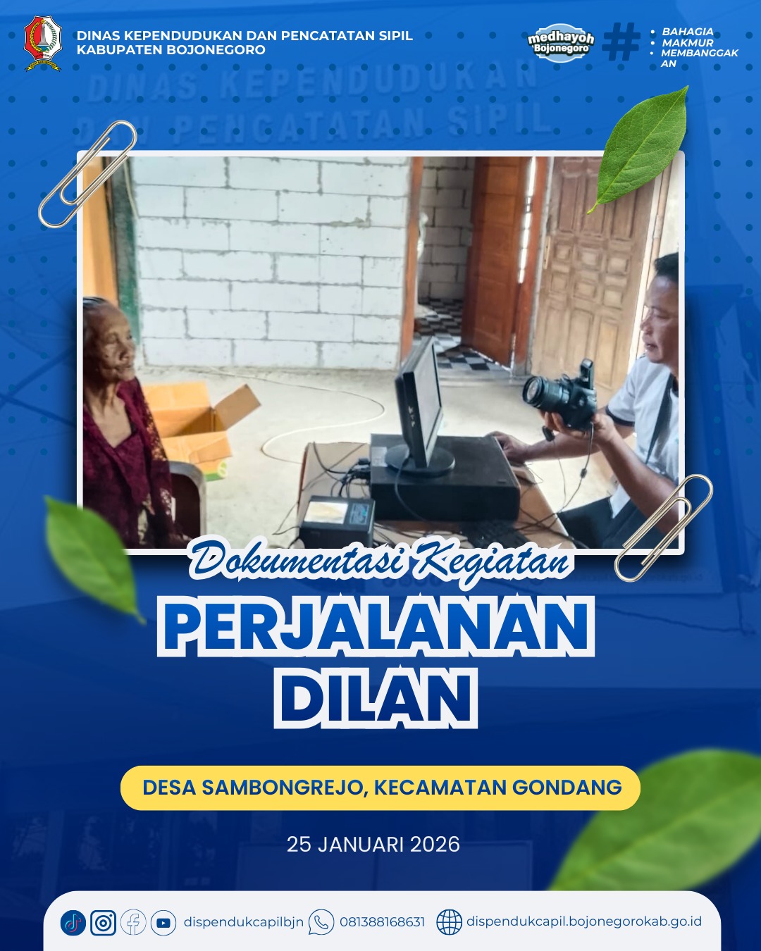 DILAN Jemput Bola, Dukcapil Layani Perekaman KTP-el Lansia di Desa Sambongrejo Kecamatan Gondang