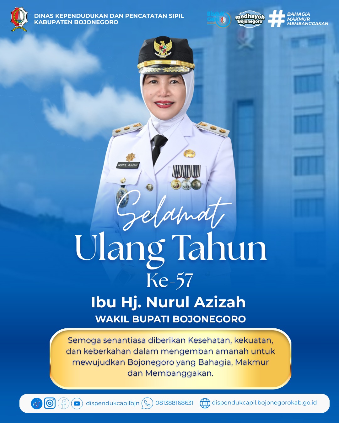 Ucapan Selamat Ulang Tahun ke-57 Wakil Bupati Bojonegoro, Ibu Hj. Nurul Azizah