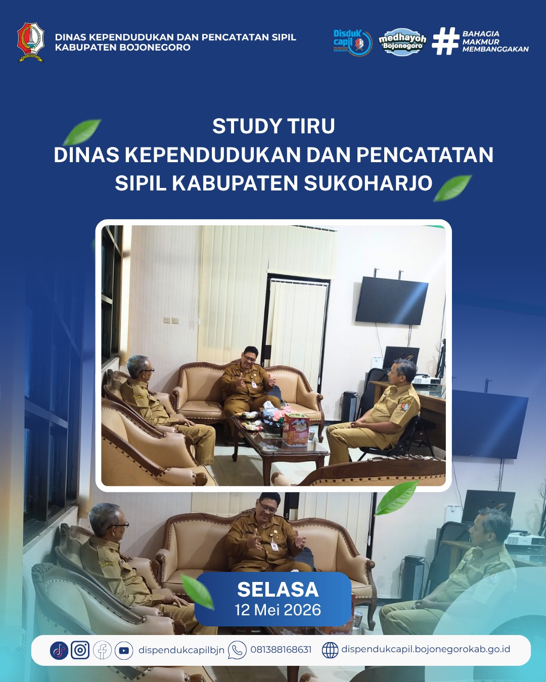 Dispendukcapil Bojonegoro menyambut hangat kunjungan study tiru dari dispendukcapil Kabupaten Sukoharjo