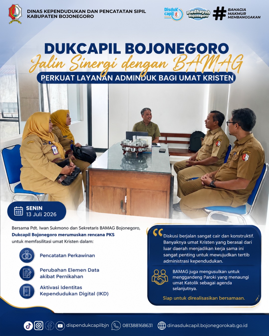 Dukcapil Bojonegoro Jalin Sinergi dengan BAMAG untuk Perkuat Layanan Administrasi Kependudukan Umat Kristen