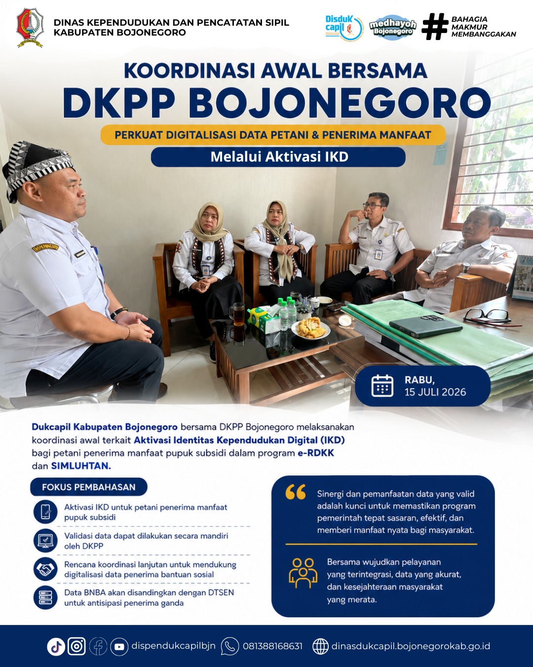 Dukcapil Bojonegoro dan DKPP Perkuat Sinergi Digitalisasi Data Penerima Manfaat melalui Aktivasi IKD