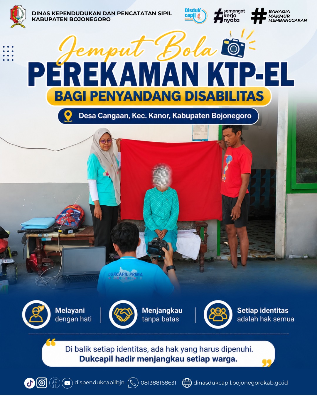 Dukcapil Bojonegoro Jemput Bola Rekam KTP-el bagi Penyandang Disabilitas di Kecamatan Kanor