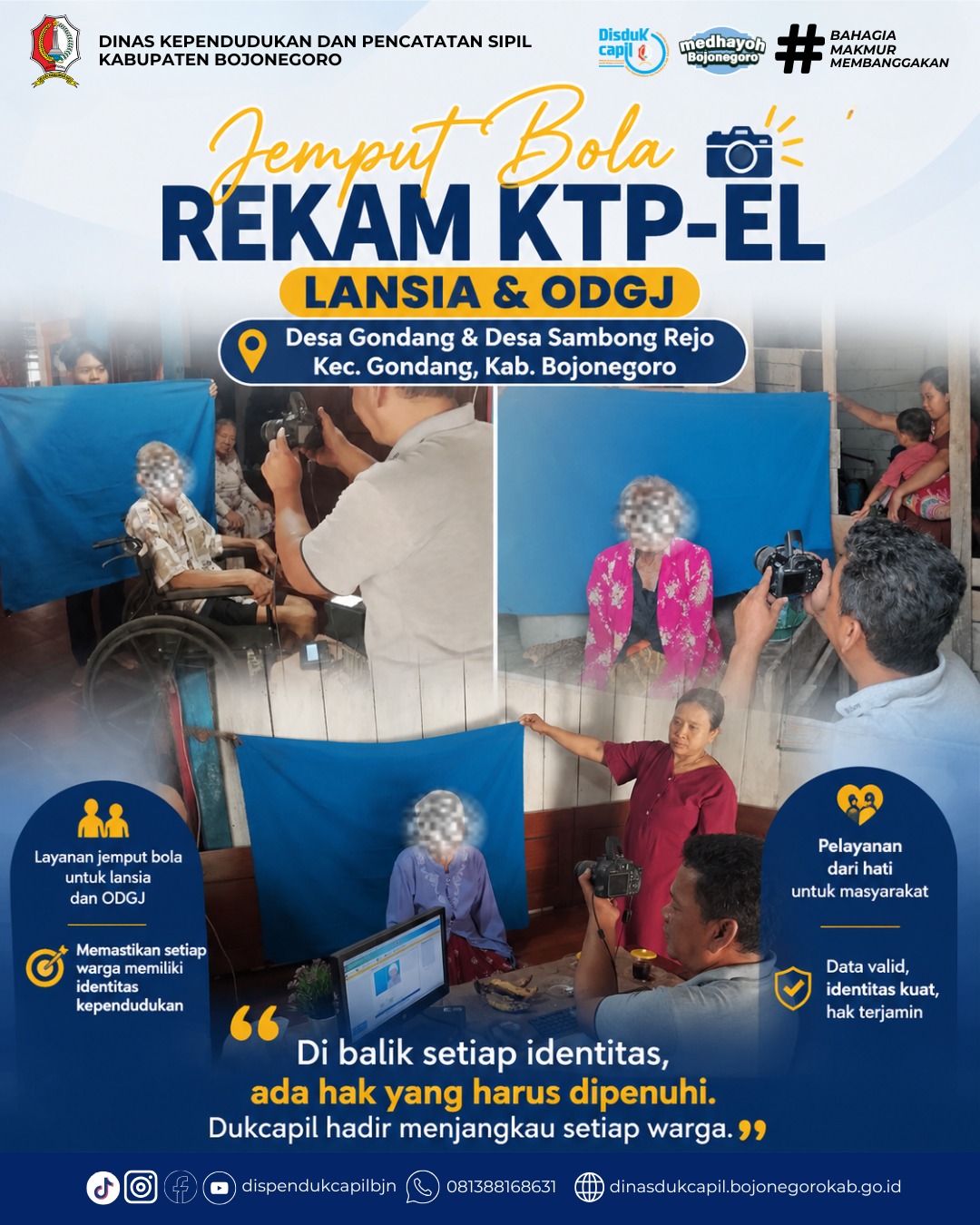 Dukcapil Bojonegoro Laksanakan Rekam KTP-el Jemput Bola bagi Lansia dan ODGJ di Kecamatan Gondang