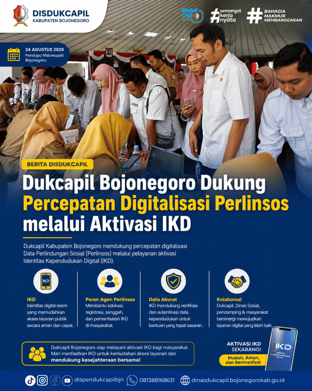 Dukcapil Bojonegoro Dukung Percepatan Digitalisasi Perlinsos melalui Aktivasi IKD