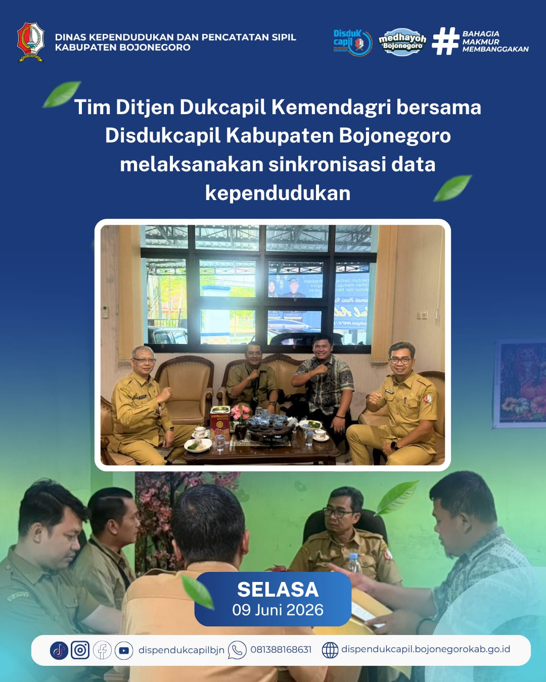 Tim Ditjen Dukcapil Kemendagri bersama Disdukcapil Kabupaten Bojonegoro melaksanakan sinkronisasi data kependudukan